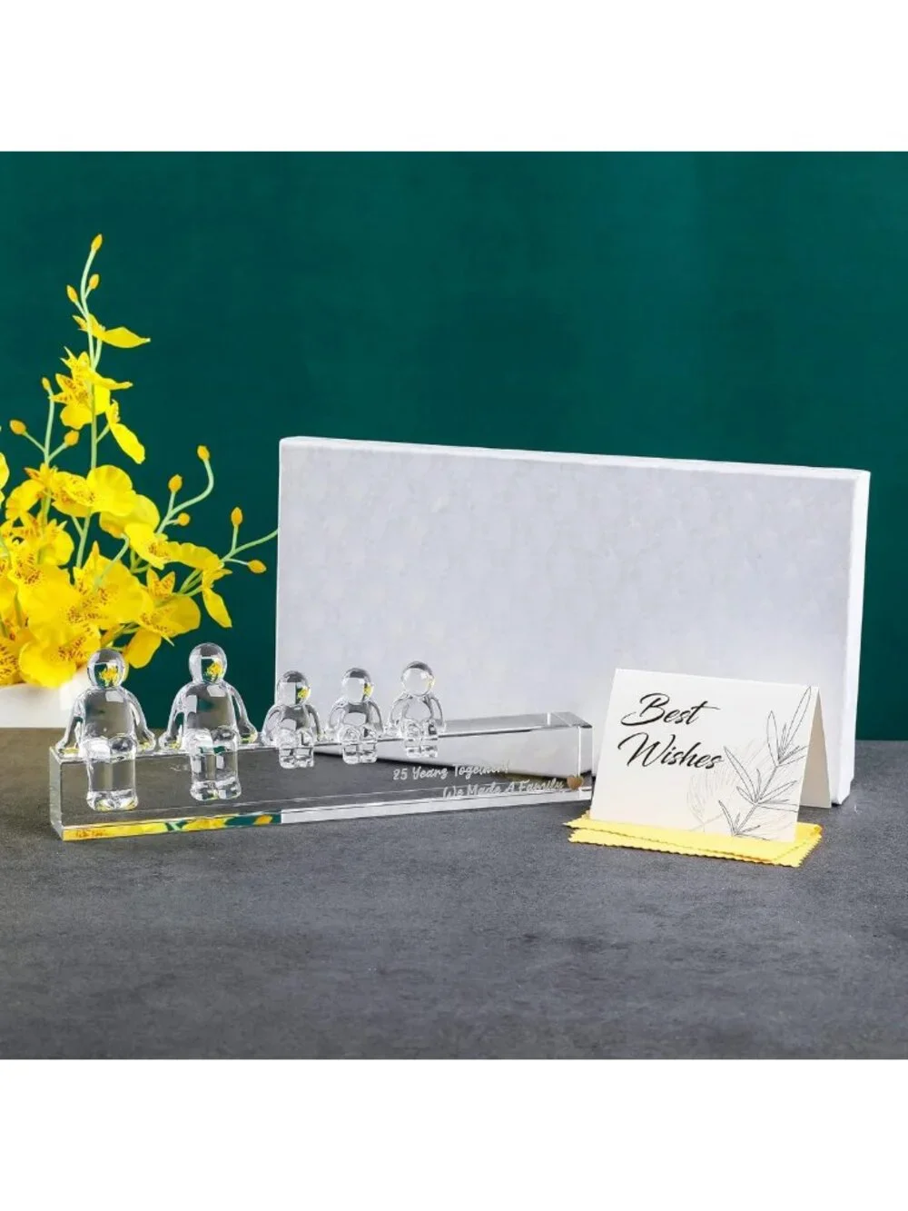 25th Anniversary Gifts for Wife - Crystal Figurines for Couples with 3 Kids